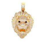 14k Lion Head Pendant With Cz Stones In - 2 Sizes