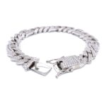 Sterling Silver Round and Baguette Cuban Bracelet - 14 mm - Image 2