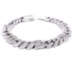 Sterling Silver Round and Baguette Cuban Bracelet - 14 mm - Image 3