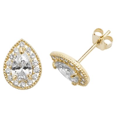 9k Yellow Gold Pear Shaped Cz Earrings women