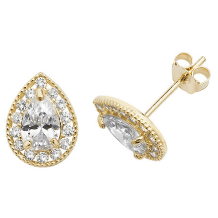 9k Yellow Gold Pear Shaped Cz Earrings women