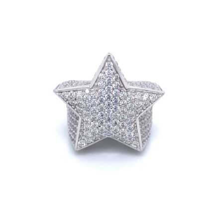 Mens Star Ring Silver Stone Set Iced Out