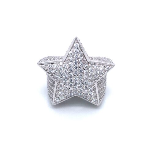 Mens Star Ring Silver Stone Set Iced Out