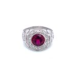 925 Sterling Silver Ring Set With Red Stone - SR0043 - Image 2