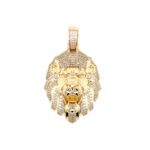 14k Yellow Gold Stone Set Lion Head Pendant - 3 Sizes - Image 2