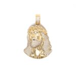 14k Yellow Gold Stone Set Jesus Pendant - Image 2