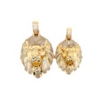 14k Yellow Gold Stone Set Lion Head Pendant - 3 Sizes