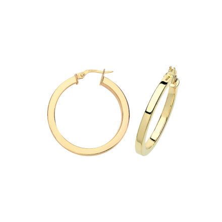 9k yellow gold solid hoop earrings flat shaped for men, women and kids.