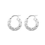 Silver Diamond Cut Patterned Hoop Earrings - Image 2