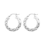 Silver Diamond Cut Patterned Hoop Earrings - Image 3