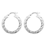 Silver Diamond Cut Patterned Hoop Earrings