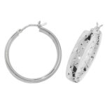 Silver Wide Diamond Cut Patterned Hoop Earrings