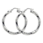 Silver Twisted Shiny Hoop Earrings - Image 4