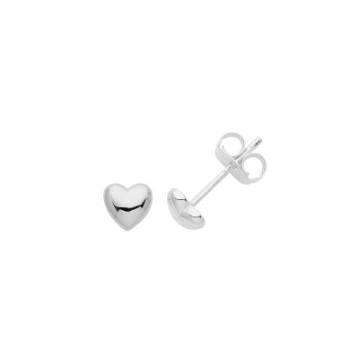 Small heart stud earring for kids in plain sterling silver available in yellow gold plating.