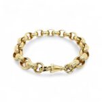 Luxurious 9k yellow gold patterned oval-shaped belcher bracelet featuring 10 mm engraved links with a polished finish, secured with a sturdy clasp, perfect for both casual and formal wear.