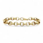 Luxurious 9k yellow gold patterned oval-shaped belcher bracelet featuring 10 mm engraved links with a polished finish, secured with a sturdy clasp, perfect for both casual and formal wear.