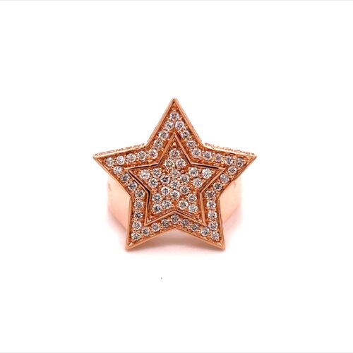 9k and 18k Rose Gold Diamond star ring with VS Diamonds 3D design iced out.