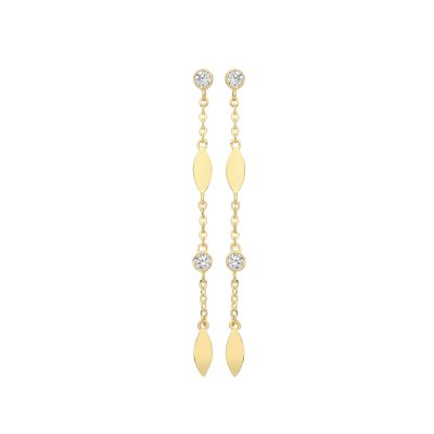 9k Yellow Gold Diamond Shaped Stone Set Drop Earrings