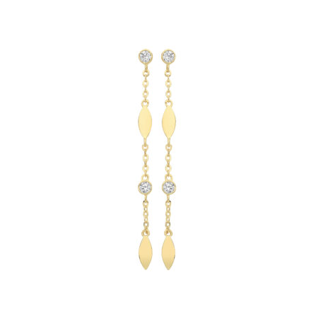 9k Yellow Gold Diamond Shaped Stone Set Drop Earrings