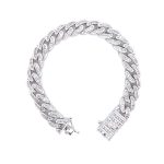 925 Sterling Silver Round & Baguette Cuban Bracelet - 12 mm