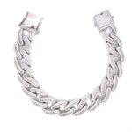 Sterling Silver Round & Baguette Cuban Bracelet - 15 mm