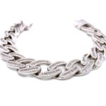 Sterling Silver Round & Baguette Cuban Bracelet - 15 mm - Image 2