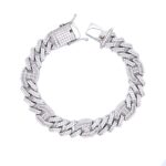Sterling Silver Round and Baguette Cuban Bracelet - 12 mm