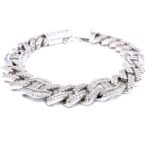 Sterling Silver Round and Baguette Cuban Bracelet - 12 mm - Image 2