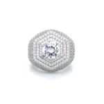 925 Sterling Silver Iced Out Hexagon Ring - SR0050