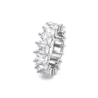 Sterling Silver Baguette Ring, Iced Out with White cubic zirconia stones.