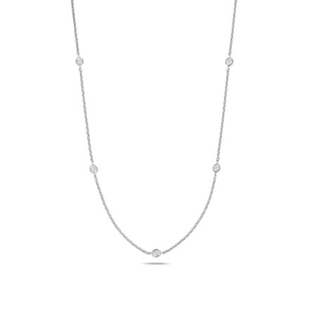 9k and 18k white gold 5 stones diamond necklace 17 inches for women.