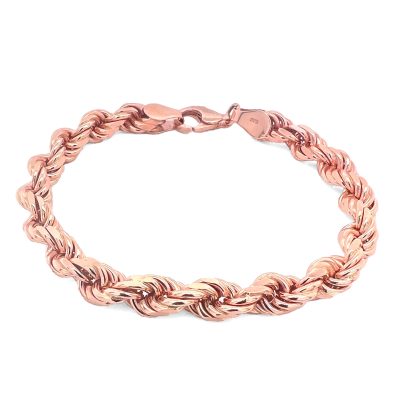 Solid Rose Gold Italian Rope Bracelets, 7 mm wide with a safety lobster clasp