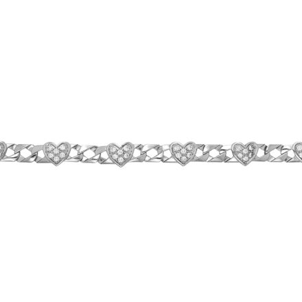 925 sterling silver heart cast curb bracelet heart shaped with cz stones.