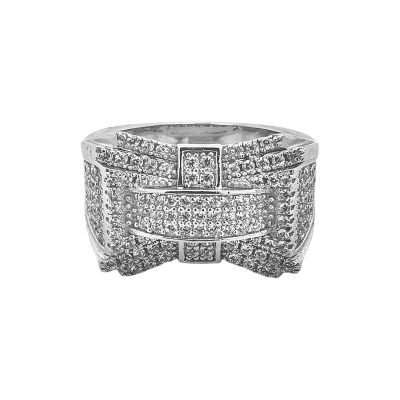 Sterling Silver Rectangular Signet or Pinky ring, with high quality colorless cubic zircoina stones. 