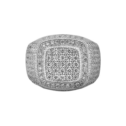 Sterling Silver Signet or Pinky ring, with high quality colorless cubic zircoina stones. 