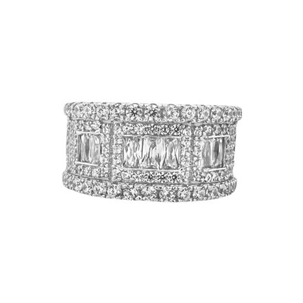 925 Sterling Silver Signet or Pinky ring, with high quality colorless cubic zircoina stones. 