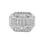 925 Sterling Silver Ring, Iced Out Tower Ring with White cubic zirconia stones and baguette stones.