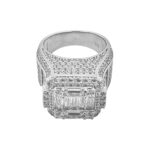 925 Sterling Silver Ring, Iced Out Tower Ring with White cubic zirconia stones and baguette stones.