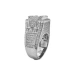 925 Sterling Silver Ring, Iced Out Tower Ring with White cubic zirconia stones and baguette stones.