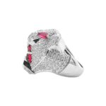 Unleash your bold side with this 925 Sterling Silver Panther Head Ring, iced out with striking red and white cubic zirconia stones. The fierce panther design is brought to life with shimmering white stones and intense red eyes, creating a captivating and powerful look. Crafted from high-quality sterling silver, this ring offers durability and a sleek, polished finish. Perfect for making a statement, this panther head ring exudes strength, elegance, and luxury, making it a standout addition to any jewelry collection.