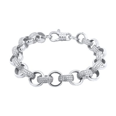 Stone set Belcher bracelets in 9k White Gold, 10 mm wide, available in different lengths