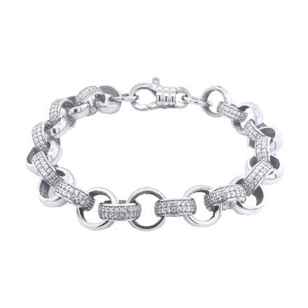Stone set Belcher bracelets in 9k White Gold, 10 mm wide, available in different lengths
