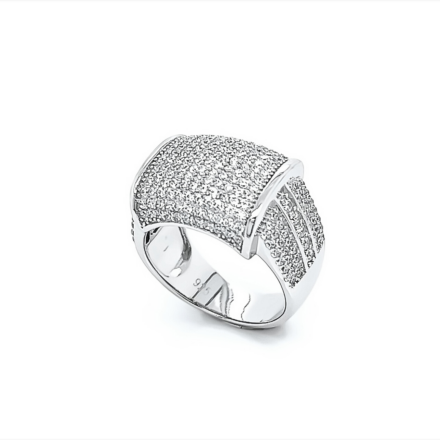 925 Sterling Silver Signet, Iced Out with White cubic zirconia stones. The signet has a cushion design with plain borders that gives it a special look. 
