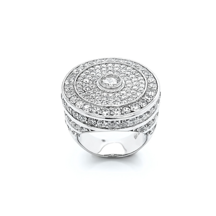 925 Sterling Silver Ring, Iced Out Champions Ring with White cubic zirconia stones placed all around the top of the ring. The ring has a flat design on top with a big Cubic zirconia (Cz) stone.