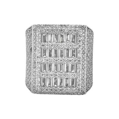 This Sterling Silver Rectangular Ring features high-quality colorless cubic zirconia stones, with a striking mix of baguette and round cuts for maximum sparkle. Designed to catch the light, this iced-out ring adds a touch of luxury to any outfit. Perfect for special occasions or everyday elegance, its durable sterling silver construction ensures lasting shine and style. Ideal for those seeking a bold, statement piece with timeless appeal.