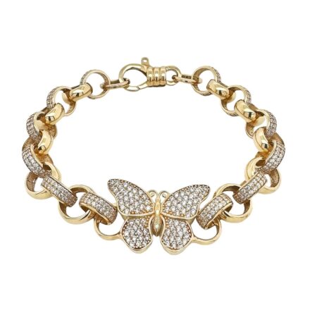 k yellow gold Stone set Belcher Bracelets with a Solid Butterfly in the middle and the width of 18.5 mm wide. This link is completely solid and available in 9 lengths, between 5 - 9 inches. All our products are British Hallmarked and sent out securely in a giftbox.