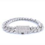 9k White Gold Baguette And Round Diamond Cuban Bracelet 10.80 ct - 13 mm