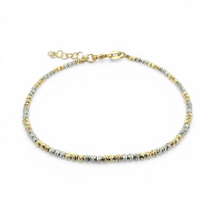 14k white and yellow gold diamond cut ball bracelet.