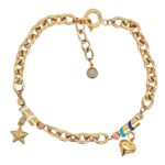 14k Yellow Gold charm bracelet for ladies and women with star and heart charms and enamel work.