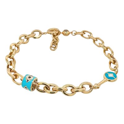 14k yellow gold oval belcher charm bracelet for women and ladies.
